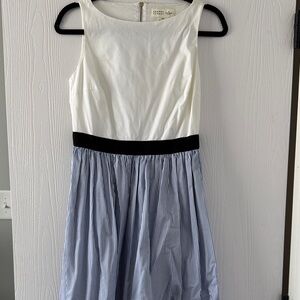 kate spade White Bodice Blue Striped Midi Dress with Black Waistband